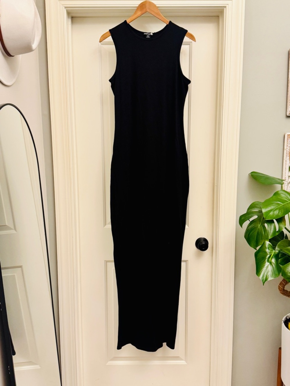 NWT Boohoo | Tall Basic Cotton Blend Scoop Neck Black Maxi Dress Size 10 Tall - Picture 7 of 13